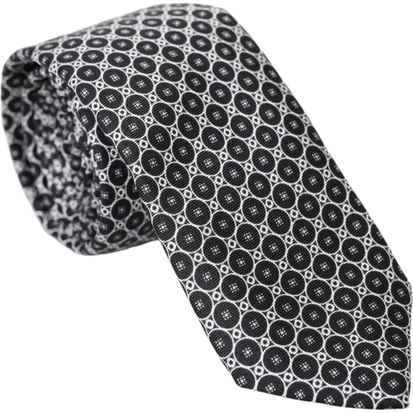 Dolce & Gabbana Black White Patterned Silk Adjustable Men Tie Dolce & Gabbana