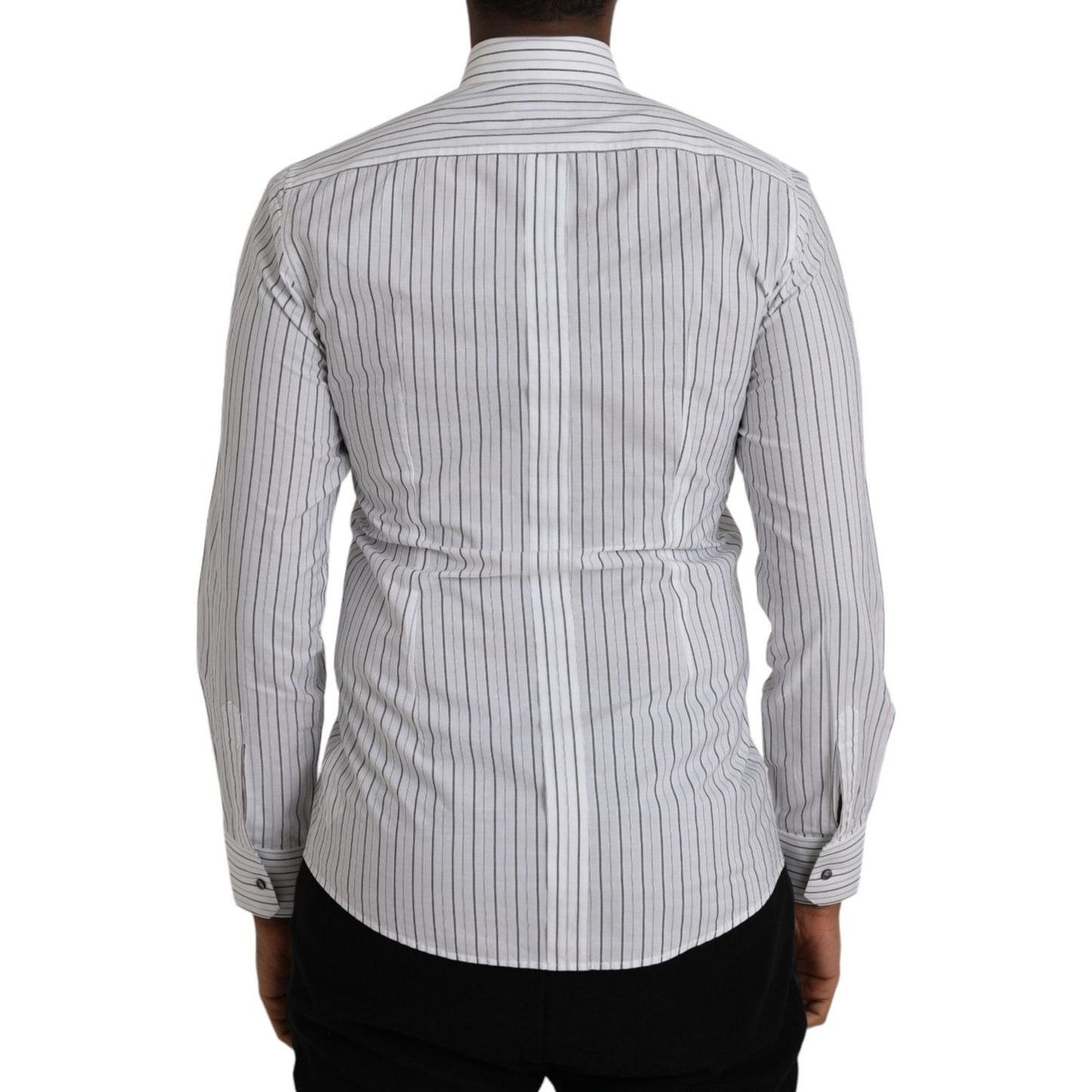 Dolce & Gabbana Black White Striped Formal Dress GOLD Shirt Dolce & Gabbana