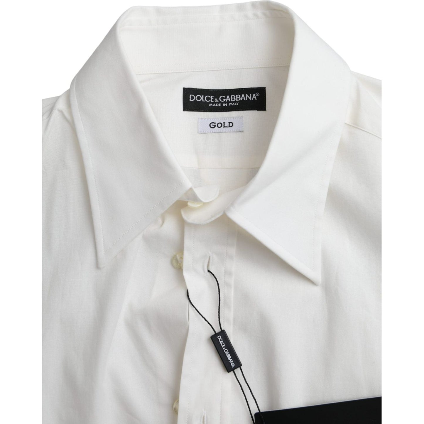 Dolce & Gabbana White Cotton Dress Slim Fit GOLD Shirt Dolce & Gabbana