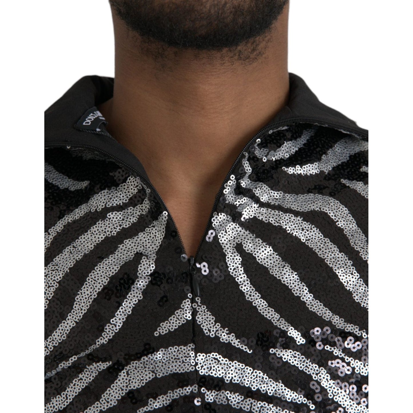 Dolce & Gabbana Black Silver Sequined Polyester Sweater Dolce & Gabbana