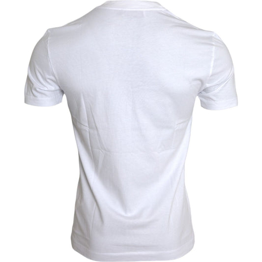 Dolce & Gabbana White Cotton DG Applique Men Casual T-shirt Dolce & Gabbana