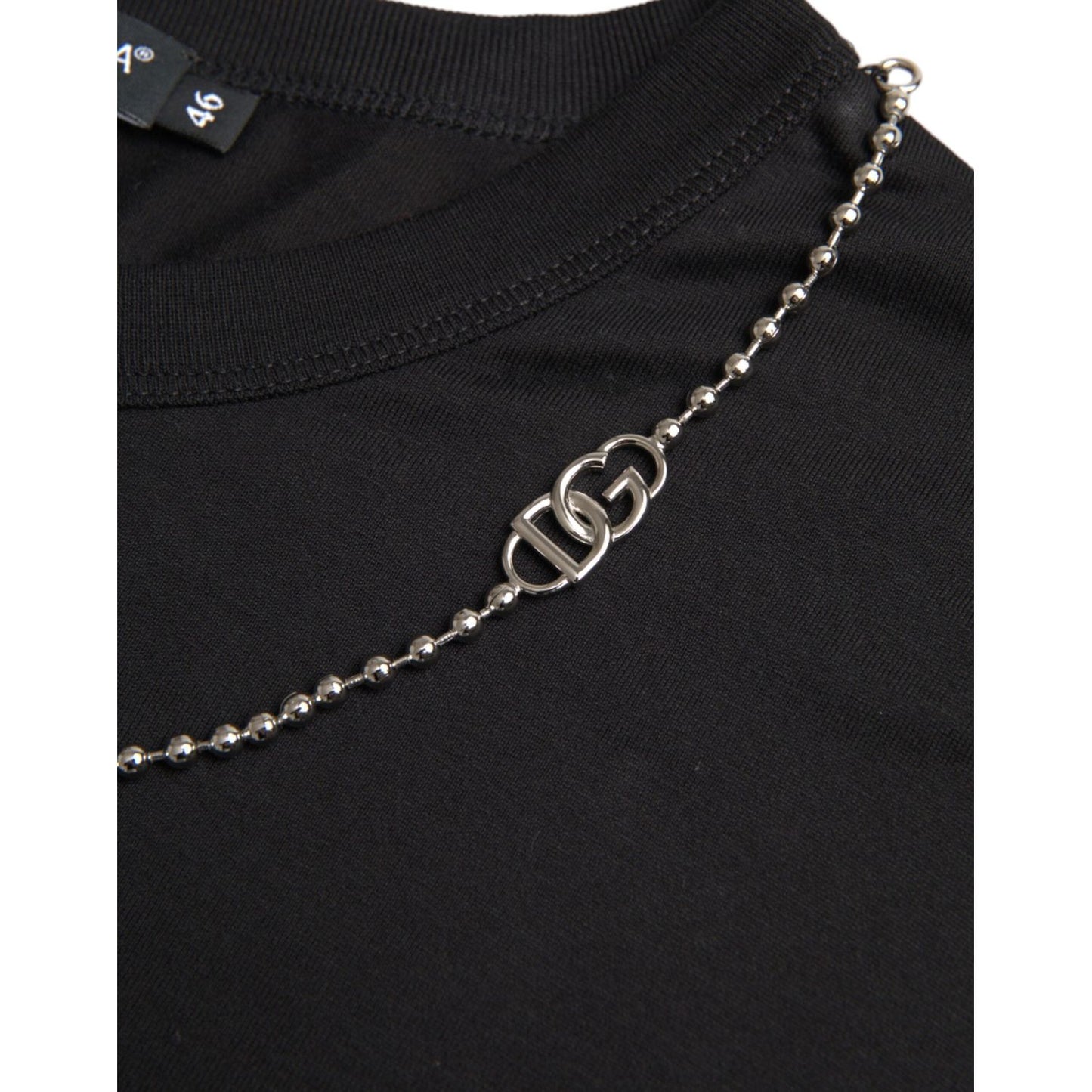 Dolce & Gabbana Black Cotton Silver Chain Short Sleeve T-shirt Dolce & Gabbana