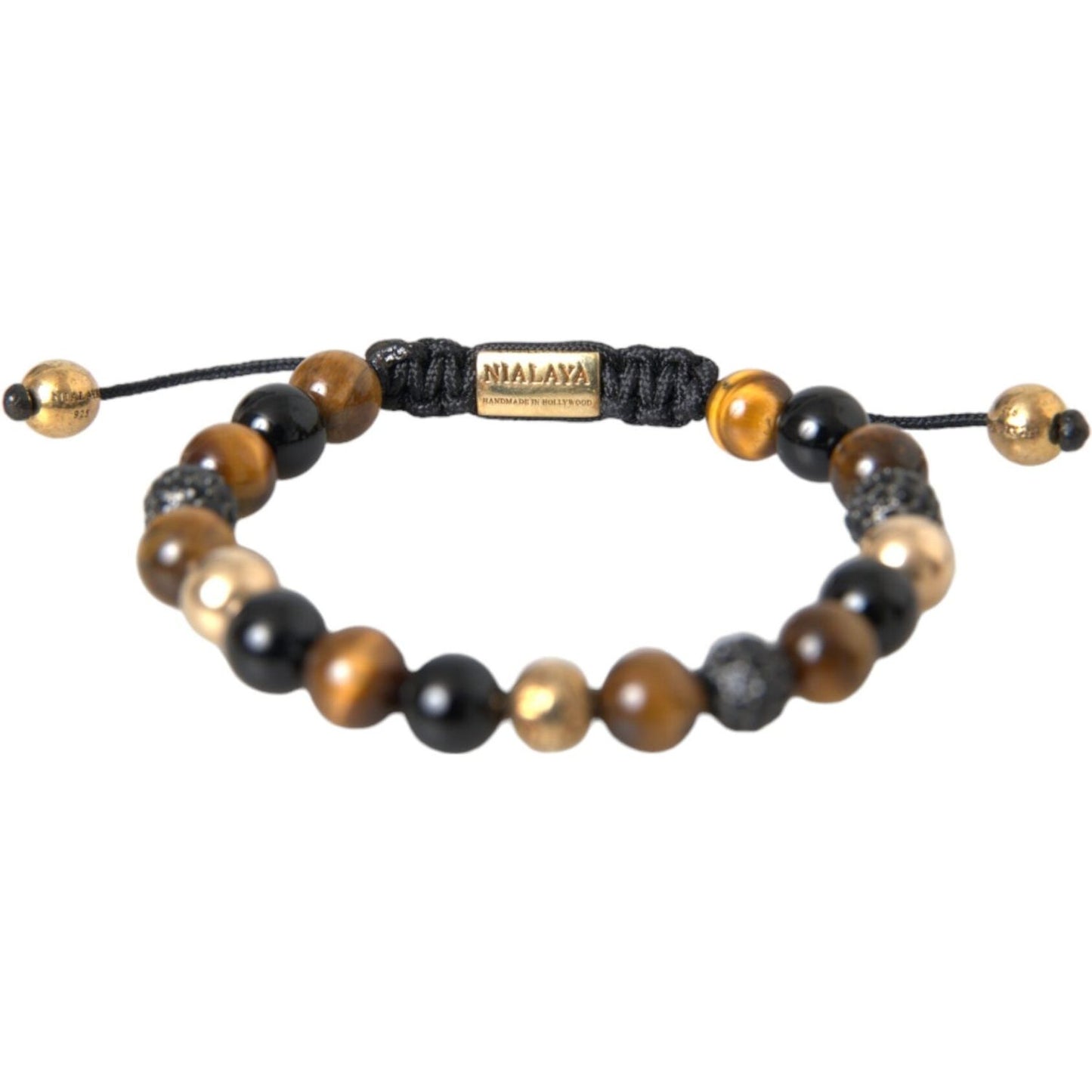 Nialaya CZ Ball Tiger Eye Stone Copper Beaded Men Bracelet Bracelet Nialaya