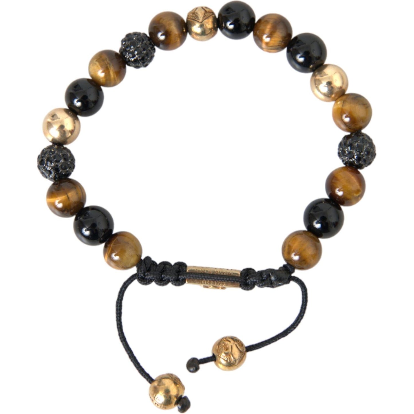 Nialaya CZ Ball Tiger Eye Stone Copper Beaded Men Bracelet Bracelet Nialaya