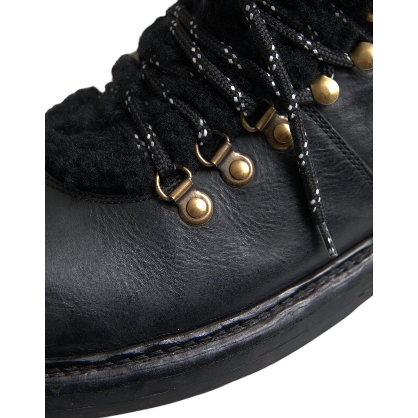 Dolce & Gabbana Black Leather Bernini Shearling Boots Shoes Dolce & Gabbana