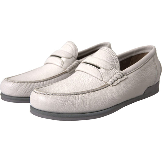 Dolce & Gabbana White Gray Leather Slip Mocassin Shoes Loafer Dolce & Gabbana