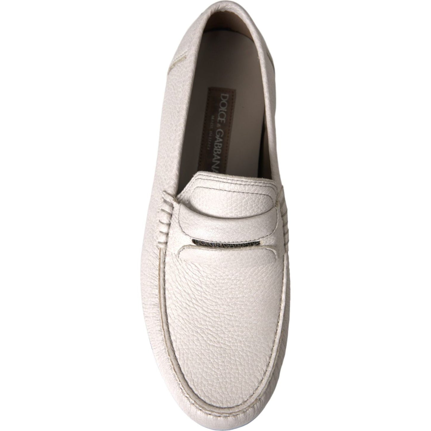 Dolce & Gabbana White Gray Leather Slip Mocassin Shoes Loafer Dolce & Gabbana