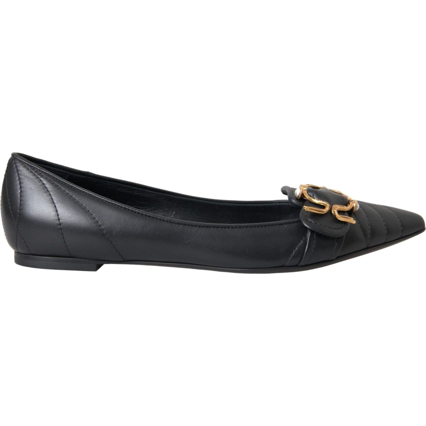 Dolce & Gabbana Black Devotion Leather Pointy Flats Shoes Dolce & Gabbana