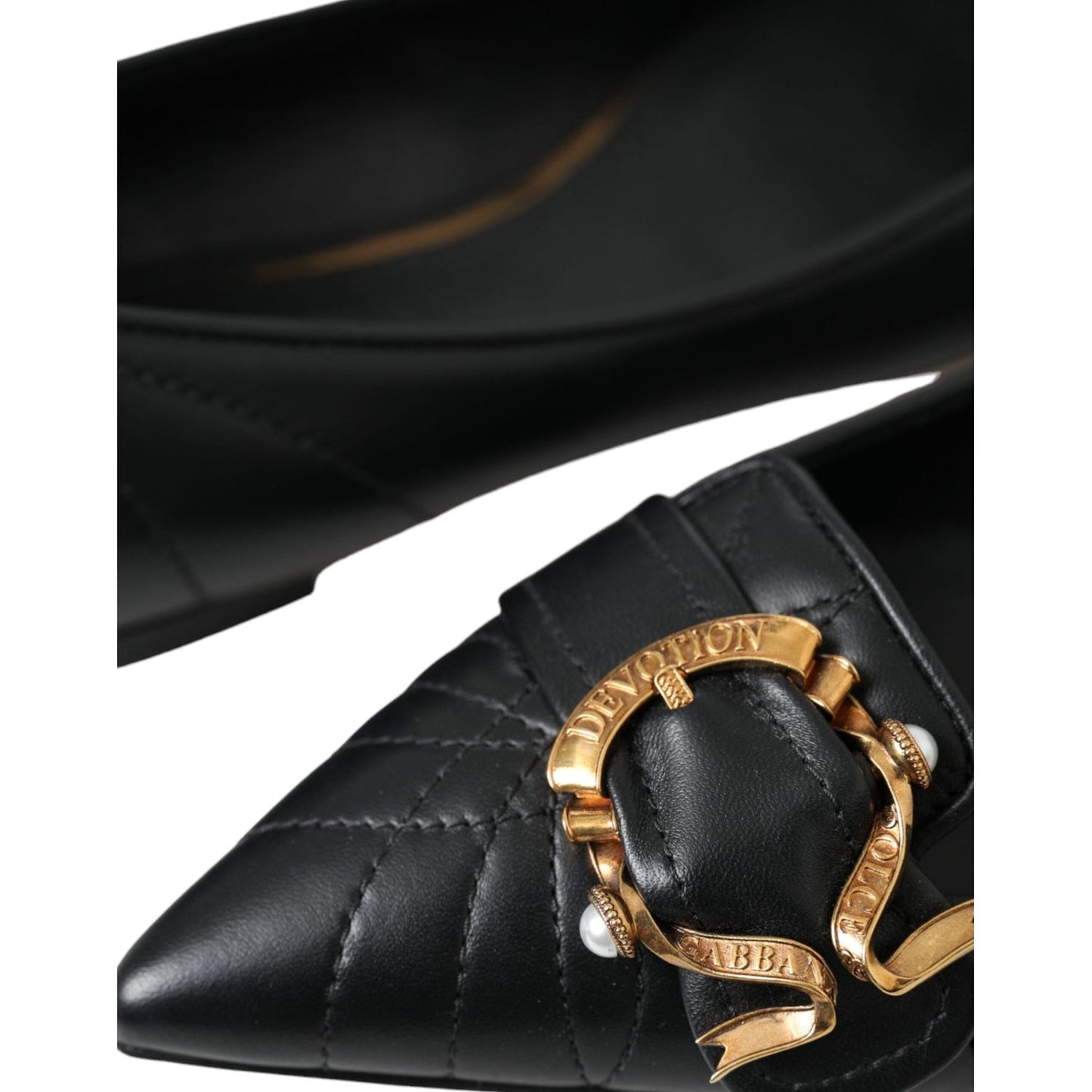 Dolce & Gabbana Black Devotion Leather Pointy Flats Shoes Dolce & Gabbana