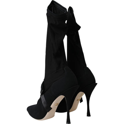 Dolce & Gabbana Black Stiletto Heels Mid Calf Boots Shoes