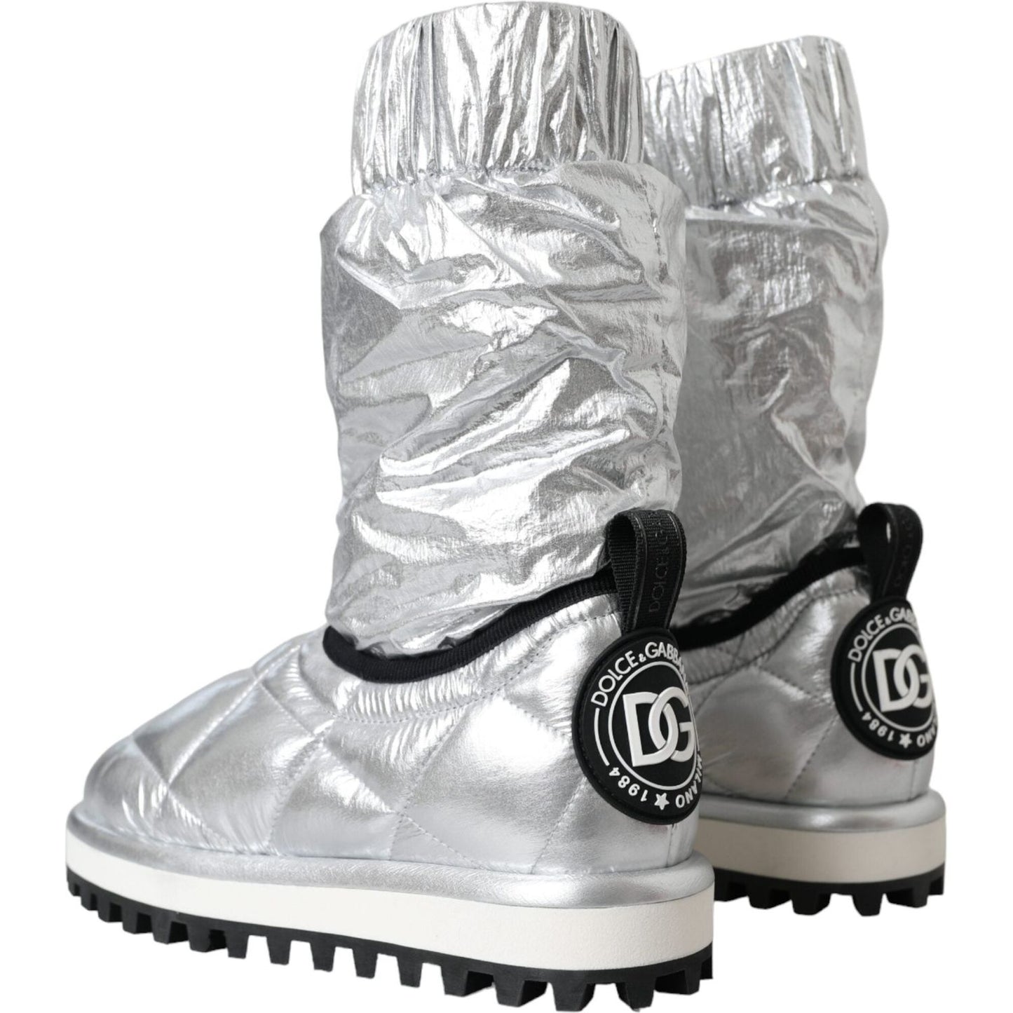 Dolce & Gabbana Metallic Silver Quilted Logo Patch Boot Shoes Dolce & Gabbana