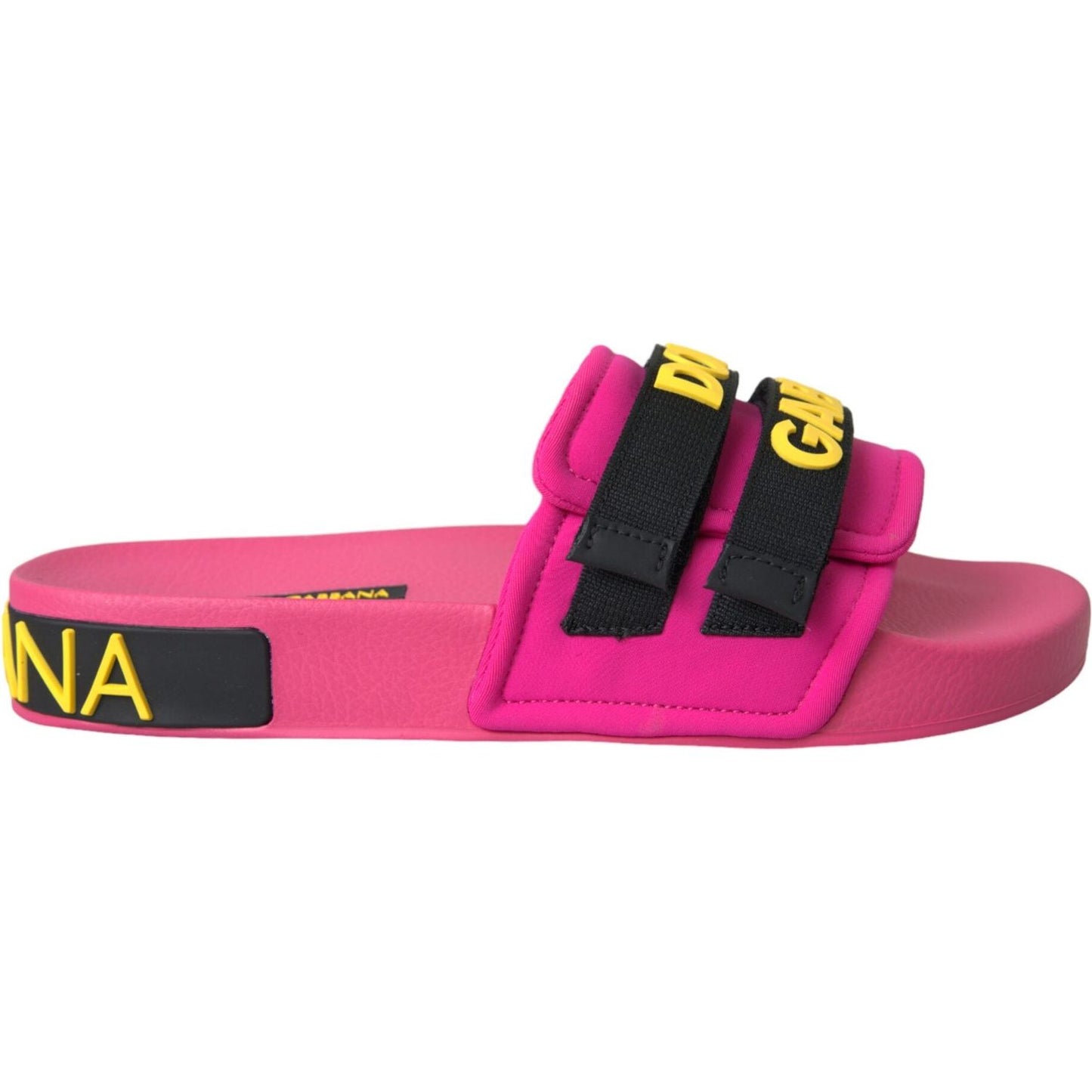 Dolce & Gabbana Pink Black Logo Beachwear Flats Sandals Shoes Dolce & Gabbana