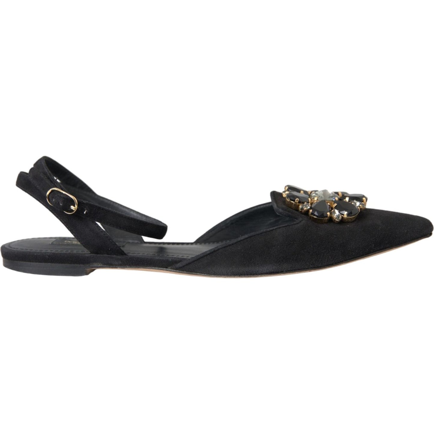 Dolce & Gabbana Black Leather Crystal Slingback Sandals Shoes Dolce & Gabbana