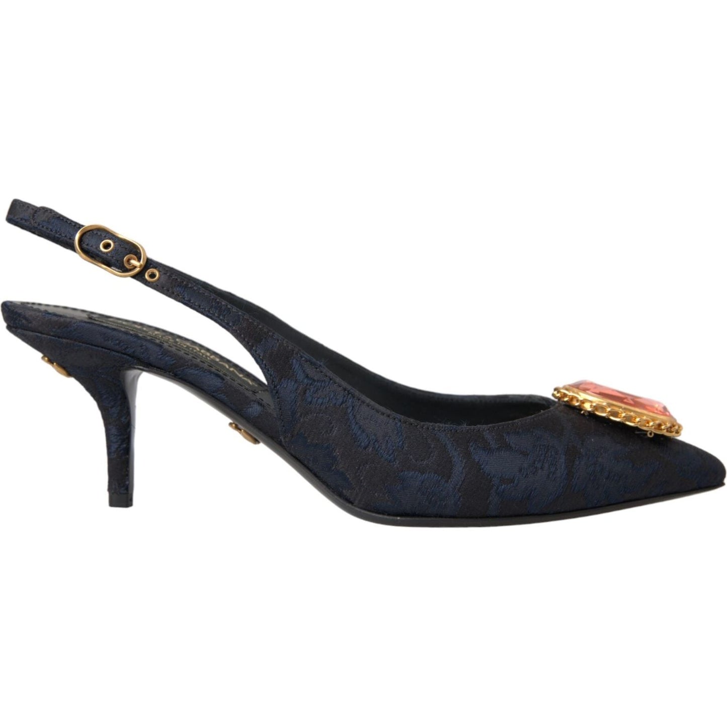 Dolce & Gabbana Blue Jacquard Crystal Slingback Heel Shoes Dolce & Gabbana