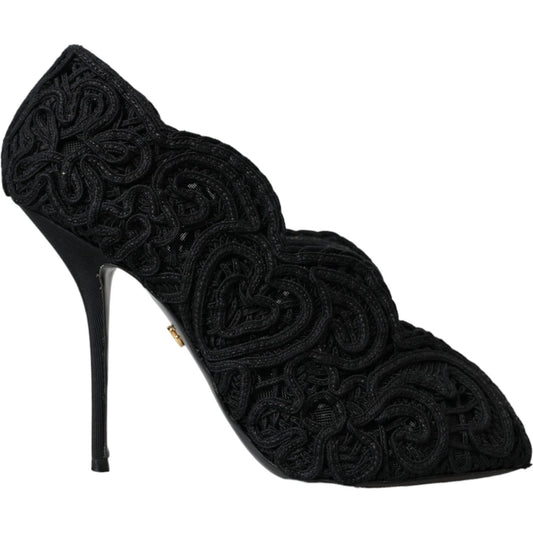 Dolce & Gabbana Black Cordonetto Ricamo Pump Open Toe Shoes 1728,67345645728,Black,Dolce & Gabbana,EU38/US7.5,High Heel - Pumps - Shoes,Material: 60% Cotton 20% Polyester 20% Viscose,Preowned / Defect,Pumps - Shoes,Pumps - Women - Shoes,Shoes,Women,Women