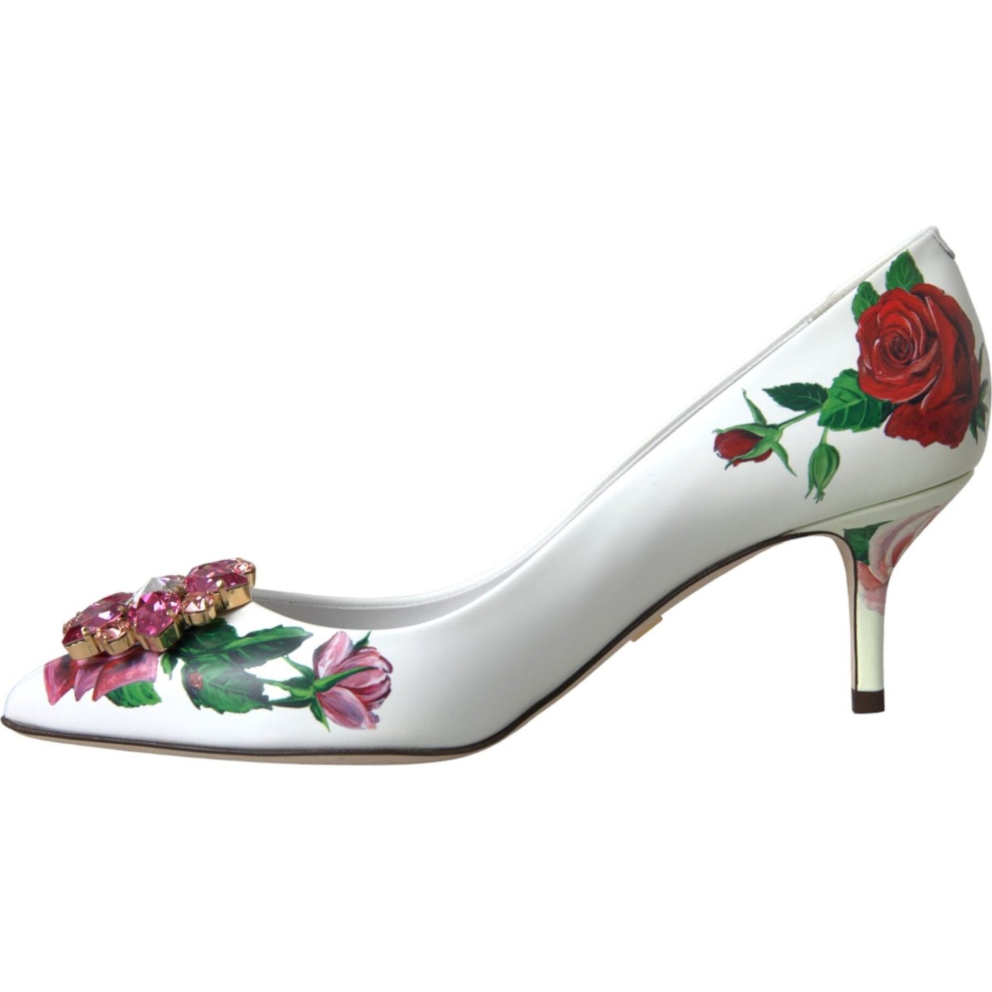 Dolce & Gabbana White Leather Roses Crystal Bellucci Pumps Shoes Dolce & Gabbana