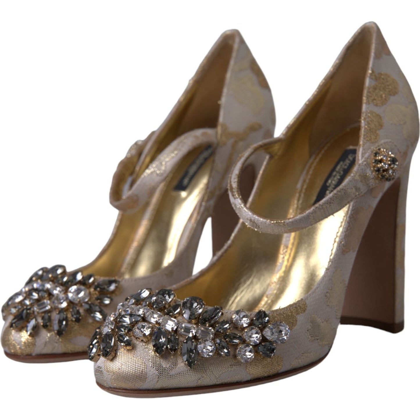 Dolce & Gabbana Gold Jacquard Crystal Vally Heels Pumps Shoes Dolce & Gabbana