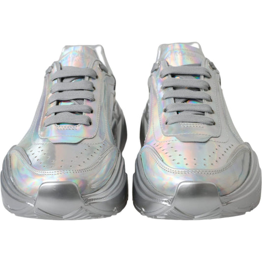 Dolce & Gabbana Silver Iridescent DAYMASTER Leather Sneakers Shoes Dolce & Gabbana