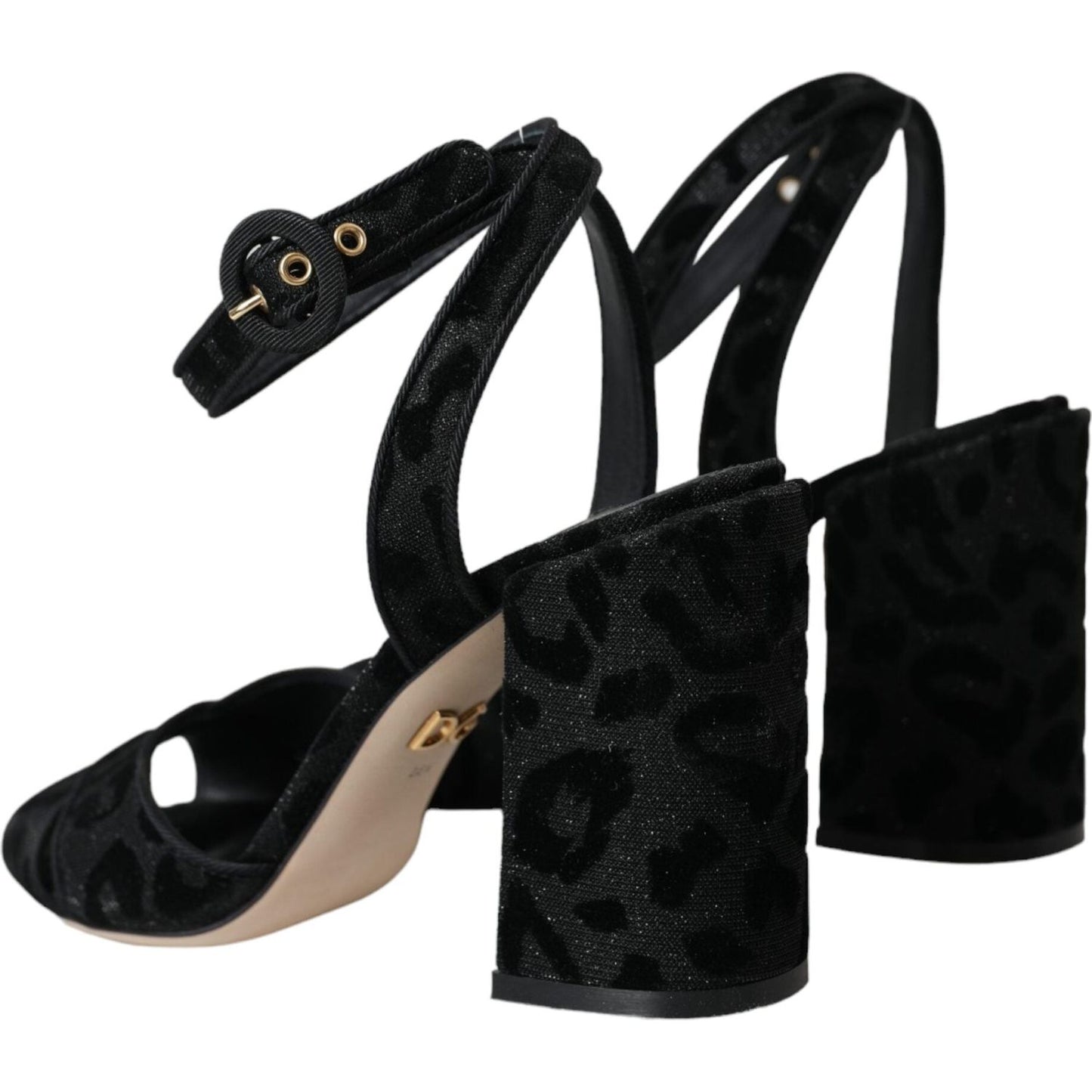 Dolce & Gabbana Black Leopard Suede Heels Sandals Shoes Dolce & Gabbana