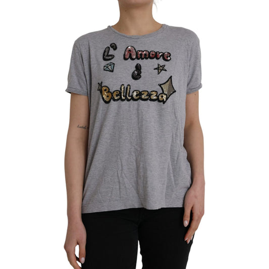 Dolce & Gabbana Gray Cotton L'Amore E'Bellezza Top T-shirt 1728,67345645728,Clothing,Dolce & Gabbana,Gray,IT46|XL,Material: 100% Cotton,Preowned / Defect,T-Shirts - Clothing,T-Shirts - T-Shirts - Clothing,Tops & T-Shirts - Women - Clothing,Women,Women - C