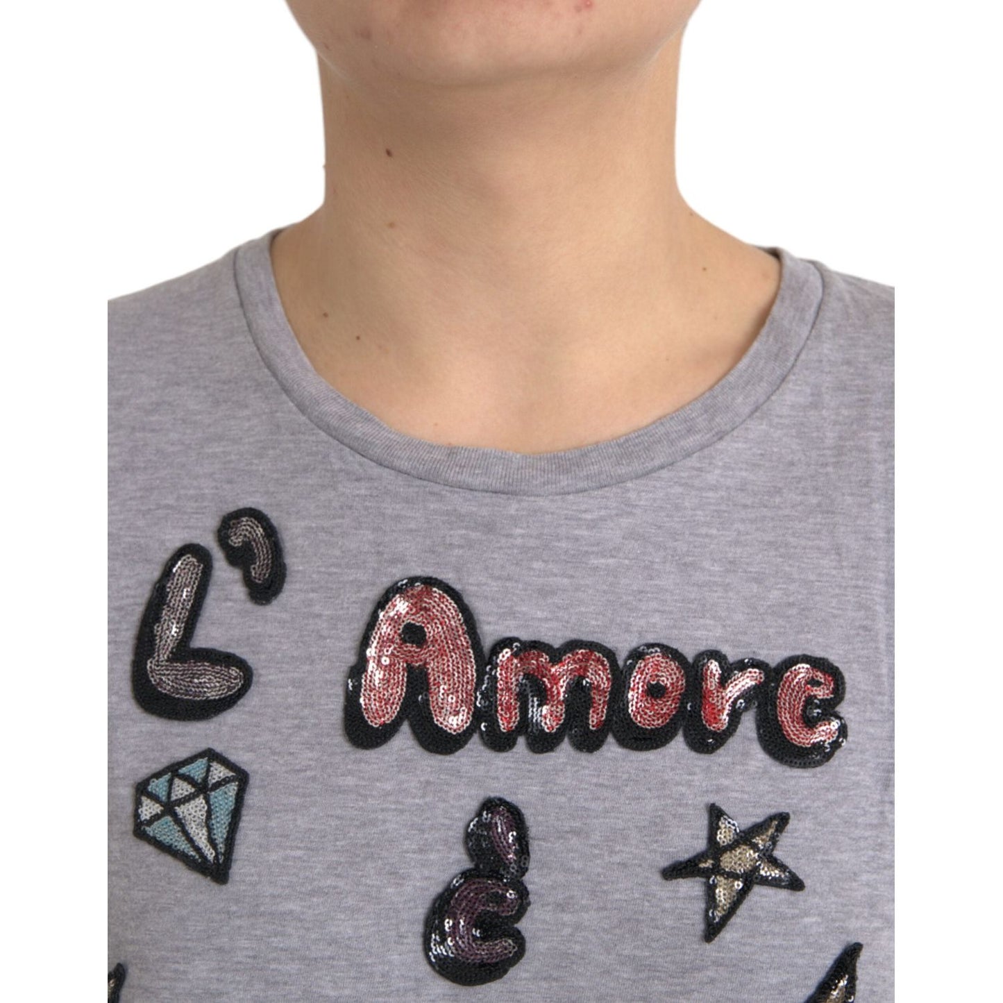 Dolce & Gabbana Gray Cotton L'Amore E'Bellezza Top T-shirt Dolce & Gabbana