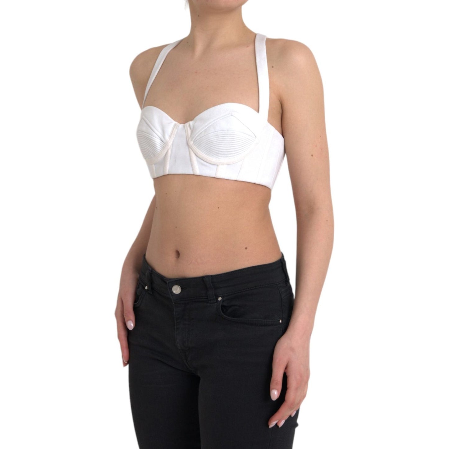 Versace White Viscose Bustier Sleeveless Cropped Top Versace