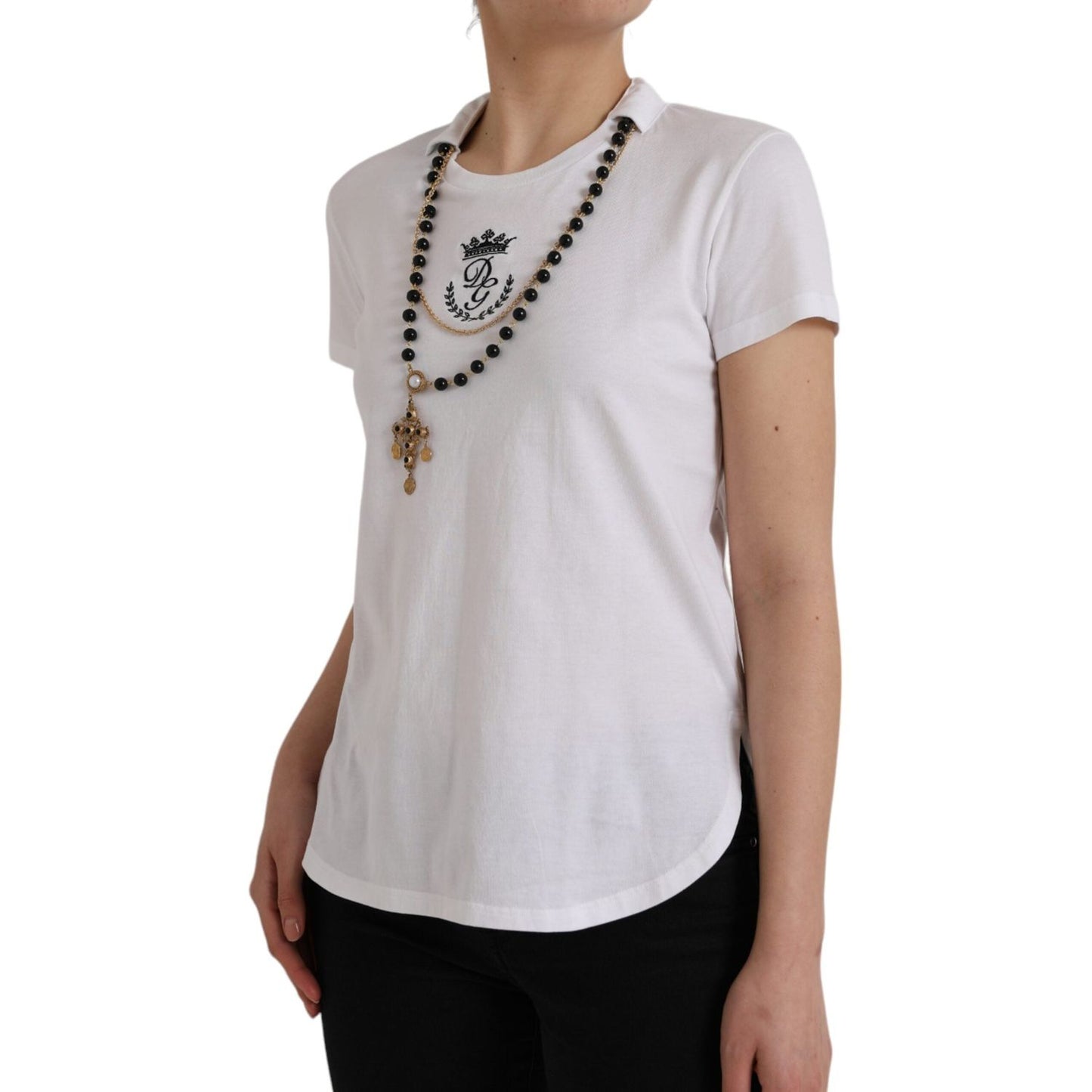 Dolce & Gabbana White Cotton Necklace Short Sleeves T-shirt Dolce & Gabbana