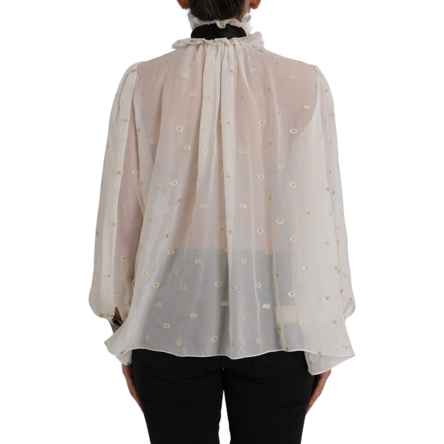 Dolce & Gabbana Off White Silk Blend Ascot Collar Blouse Top 1728,67345645728,Blouses - Shirts - Clothing,Clothing,Dolce & Gabbana,IT42|M,Material: 77% Silk 23% Polyester,New with tags,Off White,Shirts - Clothing,Tops & T-Shirts - Women - Clothing,Women,W