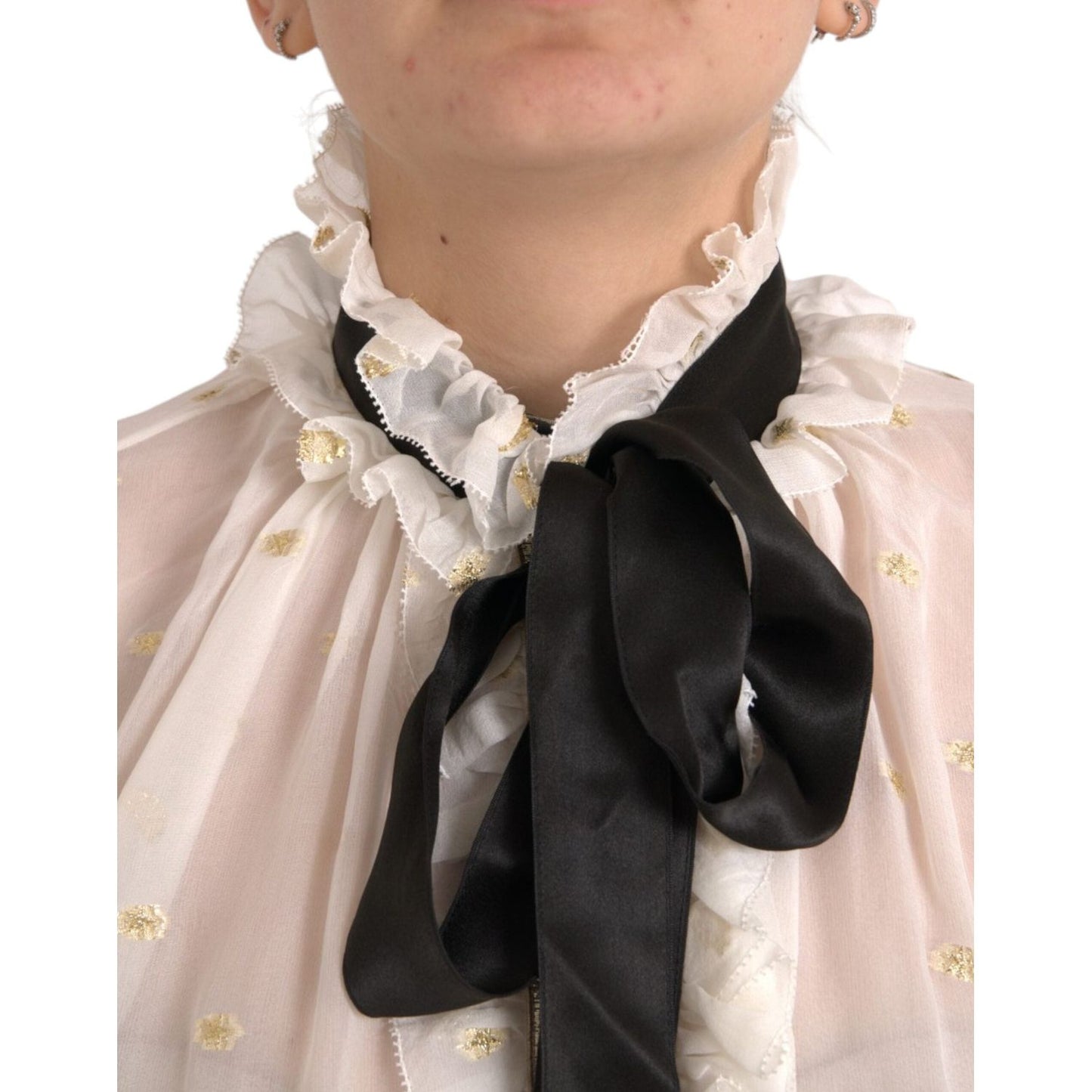 Dolce & Gabbana Off White Silk Blend Ascot Collar Blouse Top 1728,67345645728,Blouses - Shirts - Clothing,Clothing,Dolce & Gabbana,IT42|M,Material: 77% Silk 23% Polyester,New with tags,Off White,Shirts - Clothing,Tops & T-Shirts - Women - Clothing,Women,W