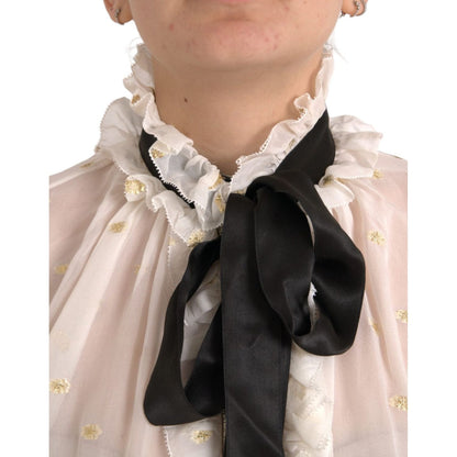 Dolce & Gabbana Off White Silk Blend Ascot Collar Blouse Top 1728,67345645728,Blouses - Shirts - Clothing,Clothing,Dolce & Gabbana,IT42|M,Material: 77% Silk 23% Polyester,New with tags,Off White,Shirts - Clothing,Tops & T-Shirts - Women - Clothing,Women,W