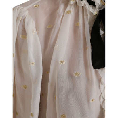 Dolce & Gabbana Off White Silk Blend Ascot Collar Blouse Top 1728,67345645728,Blouses - Shirts - Clothing,Clothing,Dolce & Gabbana,IT42|M,Material: 77% Silk 23% Polyester,New with tags,Off White,Shirts - Clothing,Tops & T-Shirts - Women - Clothing,Women,W
