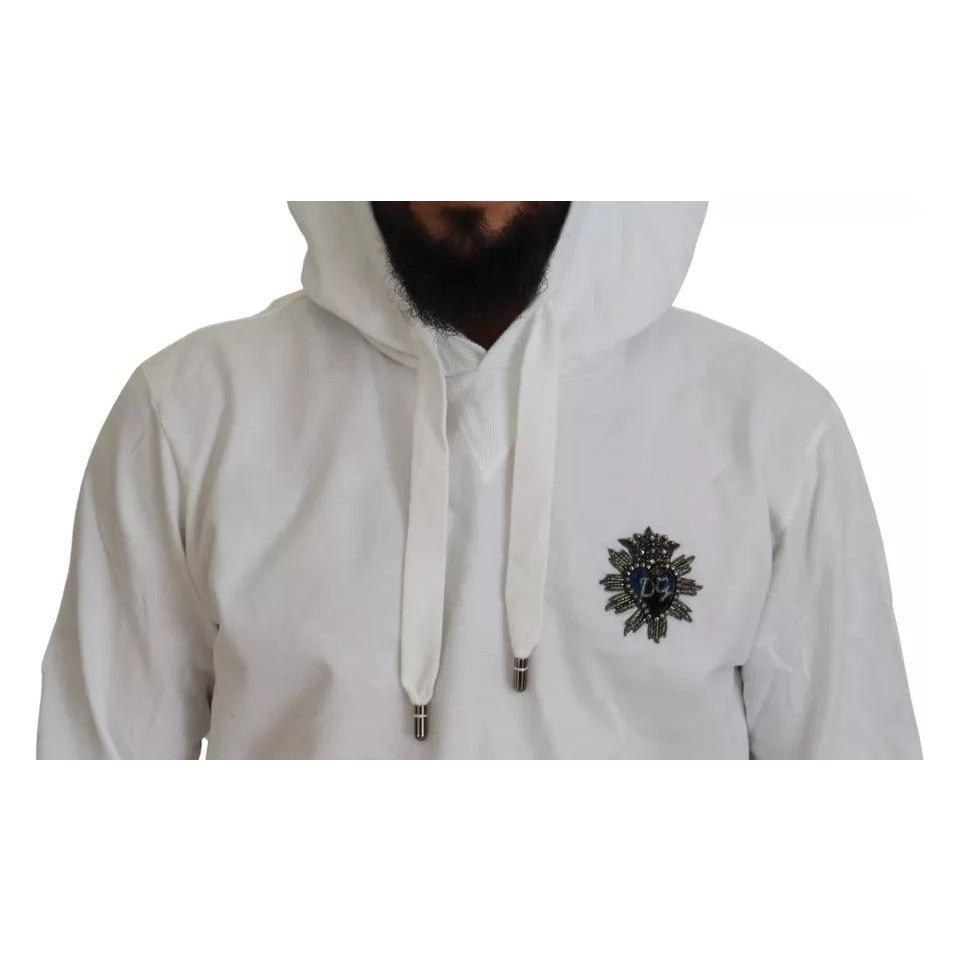 Dolce & Gabbana White Cotton Hooded Sweatshirt Sweater Dolce & Gabbana