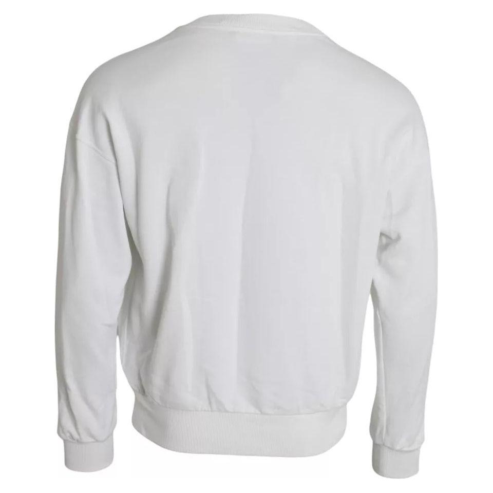 Dolce & Gabbana White Embossed Logo Cotton Men Sweatshirt Sweater Dolce & Gabbana