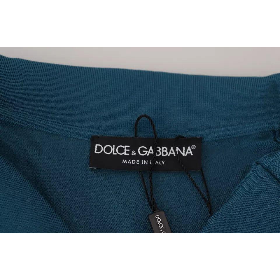 Dolce & Gabbana Blue Collared Short Sleeves Silk T-shirt Dolce & Gabbana