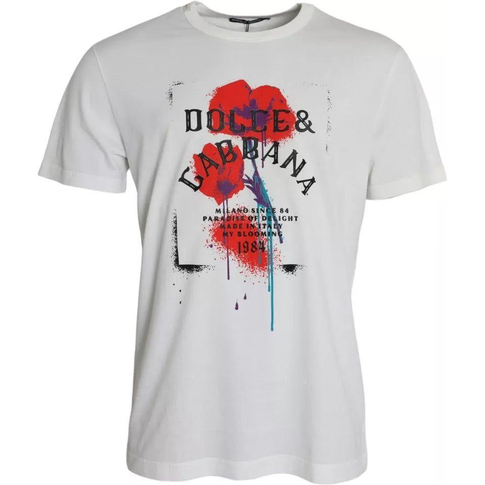 Dolce & Gabbana White Logo Floral Cotton Crew Neck T-shirt Dolce & Gabbana