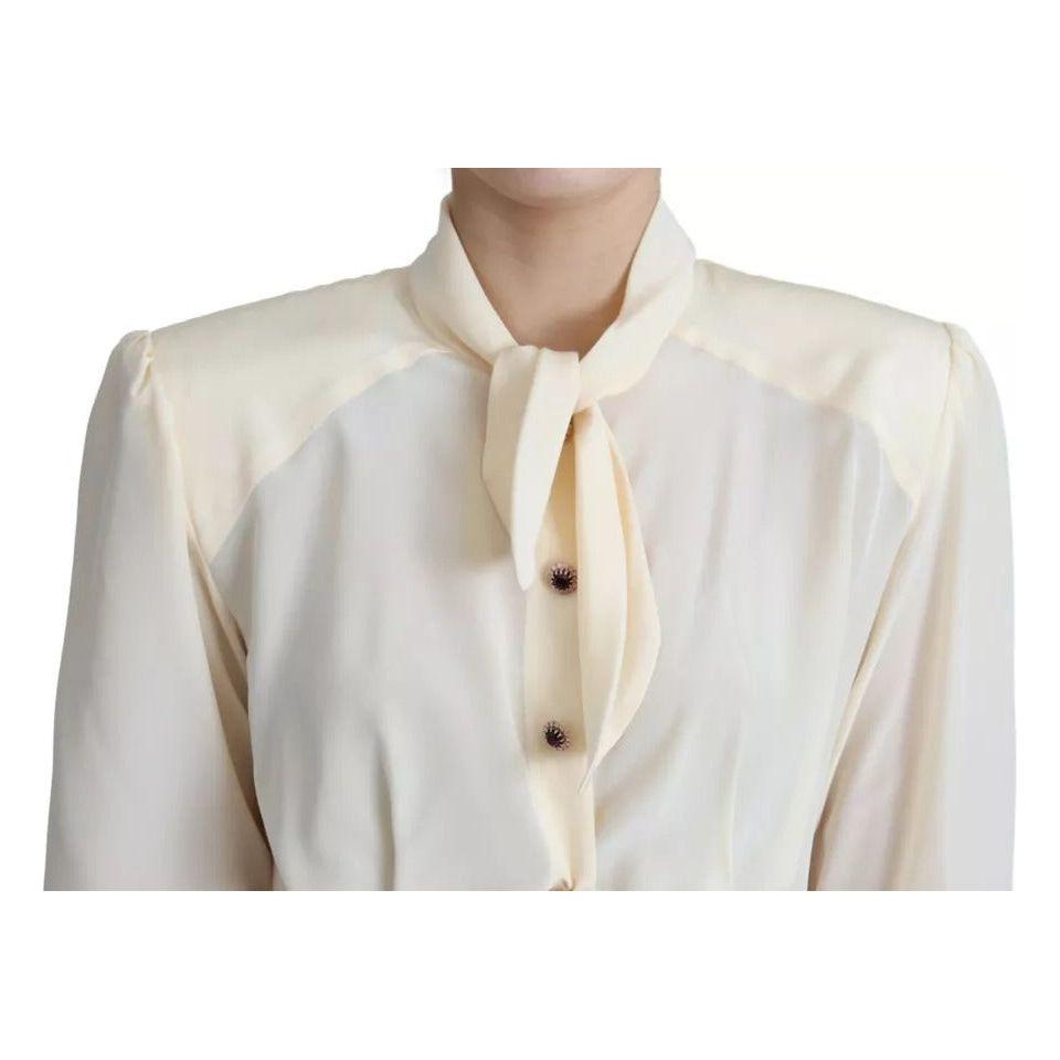 Dolce & Gabbana Beige Silk Crepe Shirt Padded Shoulder Top Dolce & Gabbana