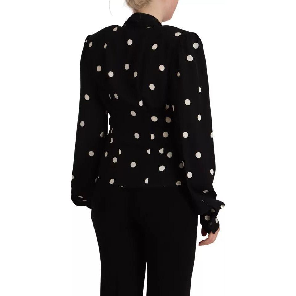 Dolce & Gabbana Black Polka Dots Silk Pussy Bow Long Sleeves Top Dolce & Gabbana