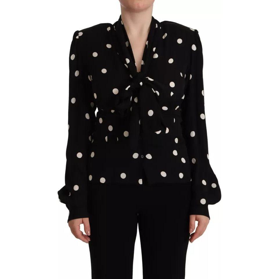 Dolce & Gabbana Black Polka Dots Silk Pussy Bow Long Sleeves Top Dolce & Gabbana