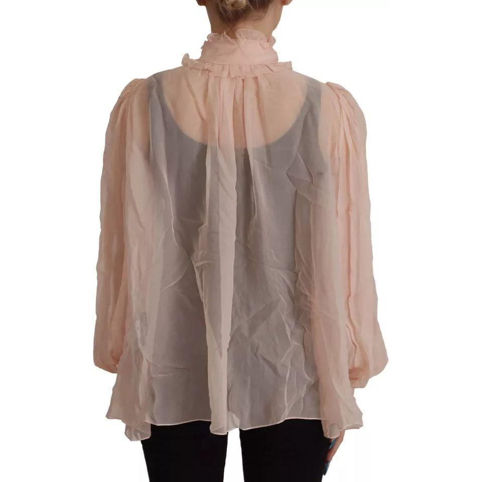 Dolce & Gabbana Light Pink Silk Ascot Collar Long Sleeves Top Dolce & Gabbana