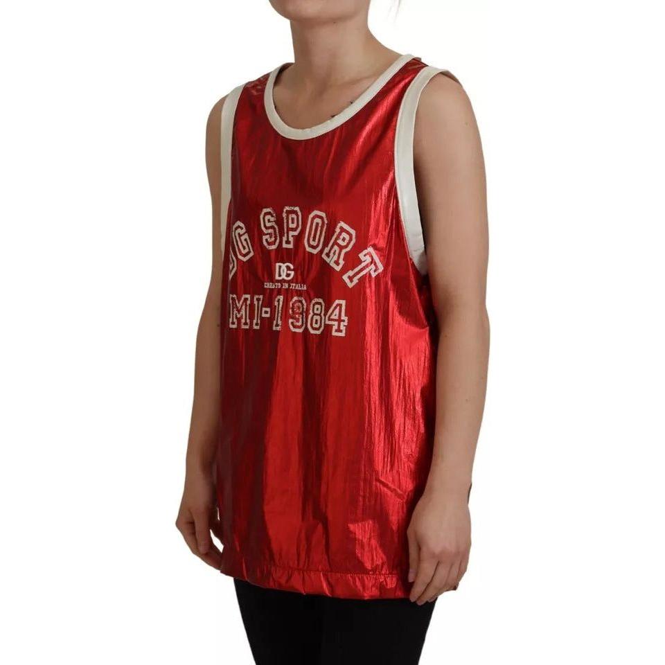 Dolce & Gabbana Red Nylon Logo Print Sleeveless Jersey Top Dolce & Gabbana