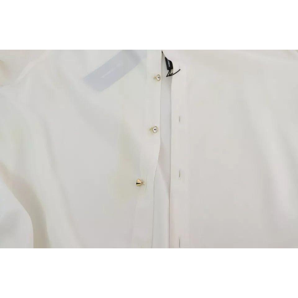 Dolce & Gabbana White Blouse Ascot Collar Shirt Silk Top Dolce & Gabbana