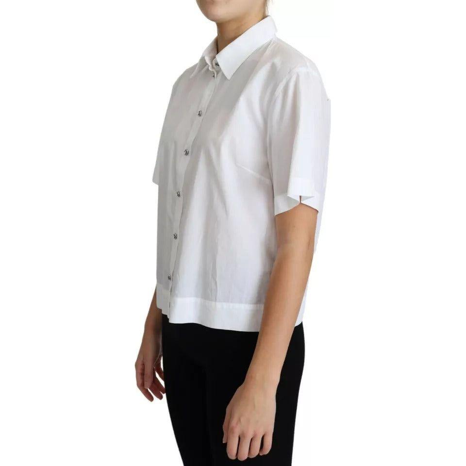 Dolce & Gabbana White Cotton Decorative Button Collared Top Dolce & Gabbana