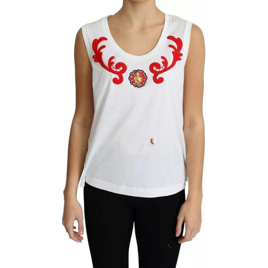 Dolce & Gabbana White Cotton Heart Applique Sleeveless Tank Top Dolce & Gabbana