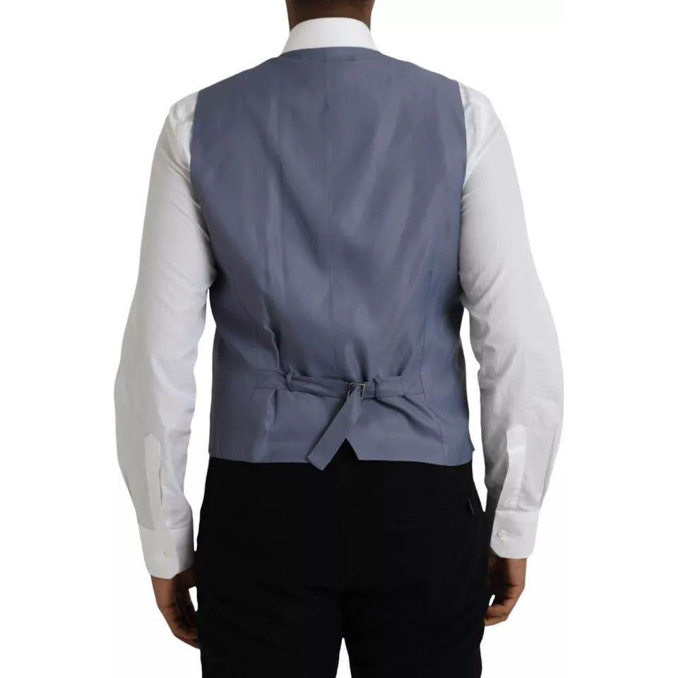 Dolce & Gabbana Light Blue Wool Formal Dress Waistcoat Vest Dolce & Gabbana