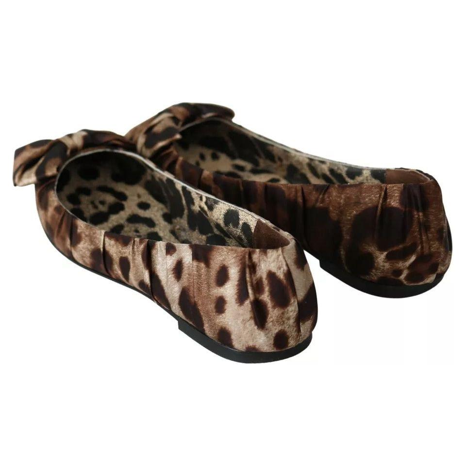 Dolce & Gabbana Brown Leopard Silk Ballerina Flats Shoes Dolce & Gabbana