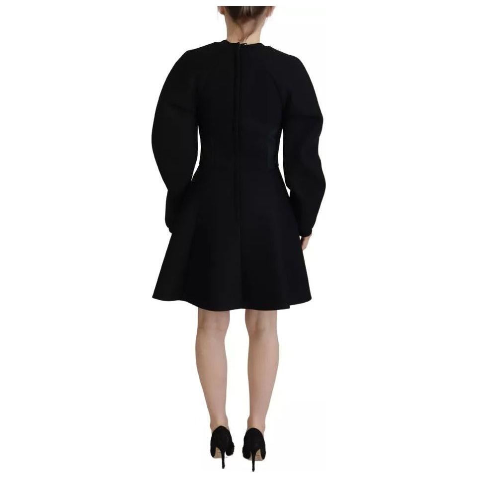 Dolce & Gabbana Black Long Sleeves A-line Mini Cotton Dress Dolce & Gabbana