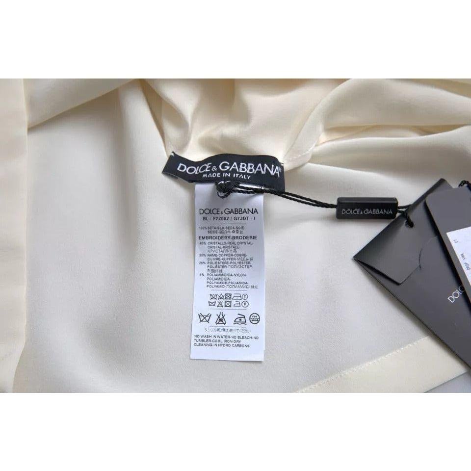 Dolce & Gabbana White Silk Crystal 3/4 Sleeves Blouse Top Dolce & Gabbana