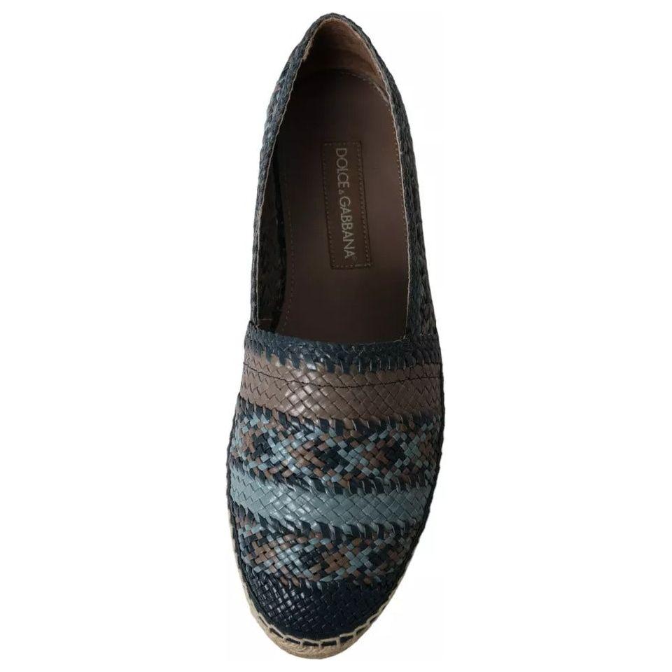 Dolce & Gabbana Blue Gray Woven Leather Buffalo Espadrille Shoes Dolce & Gabbana