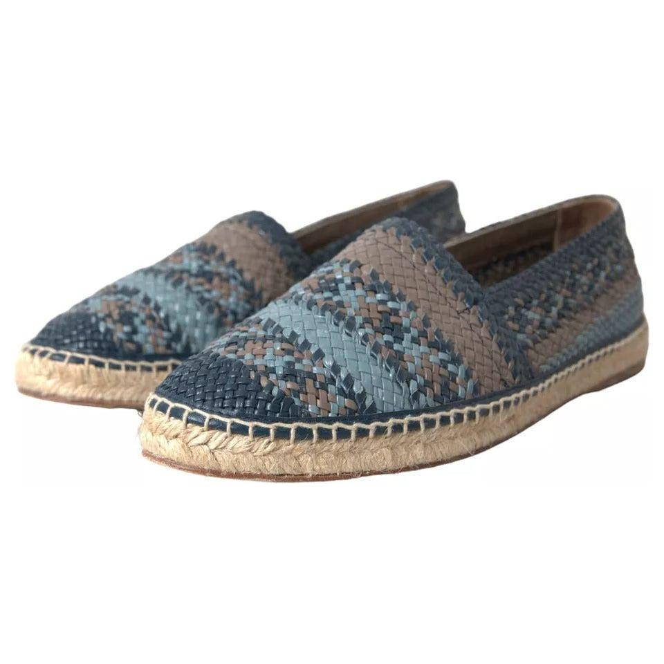 Dolce & Gabbana Blue Gray Woven Leather Buffalo Espadrille Shoes Dolce & Gabbana