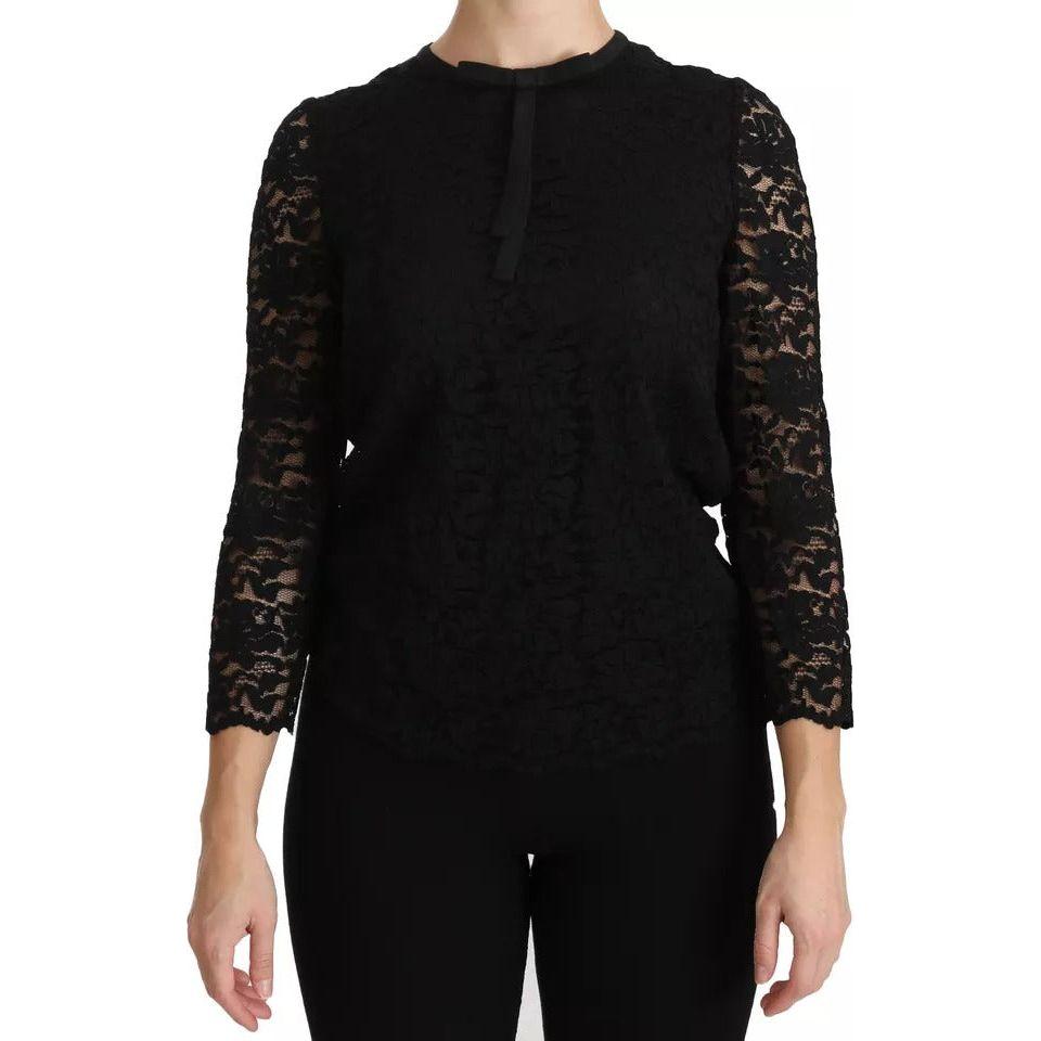 Dolce & Gabbana Black Lace Long Sleeve Blouse Nylon Top Dolce & Gabbana